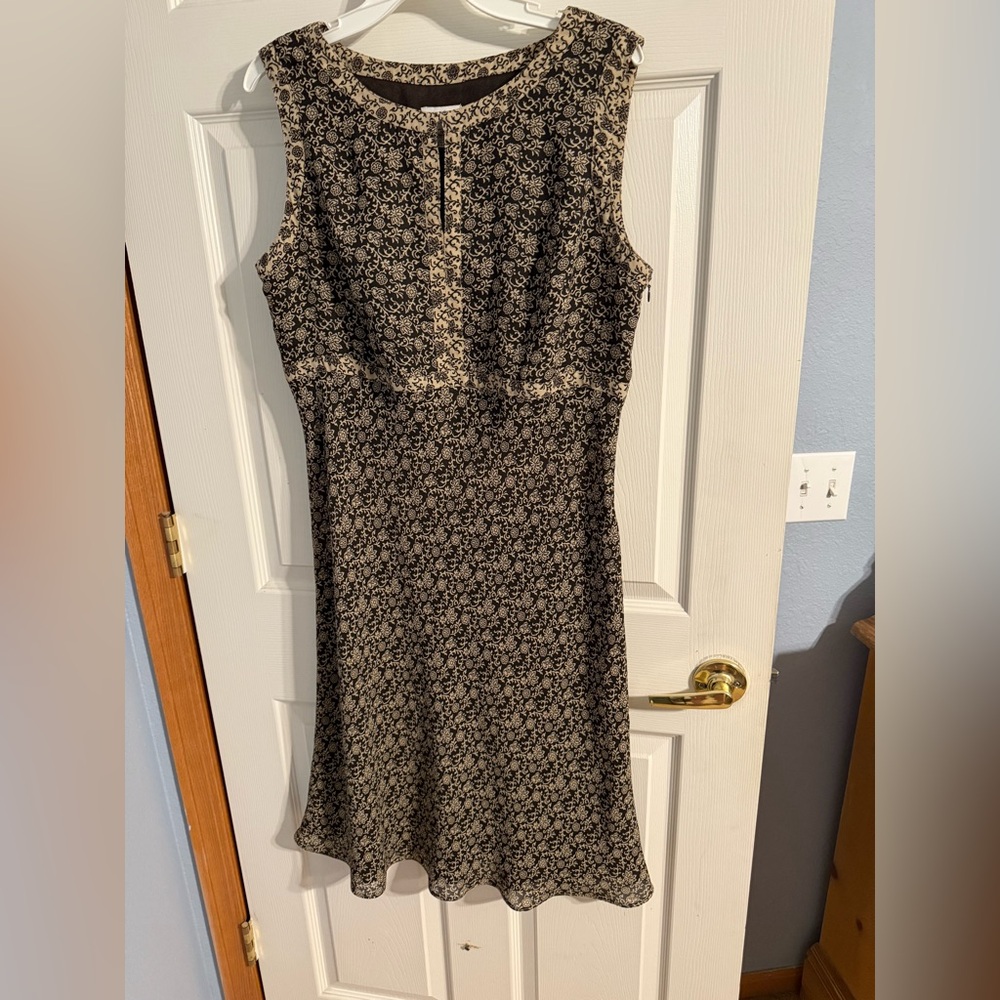 Ann Taylor Loft Dress SZ 14 classic brown beige excellent condition